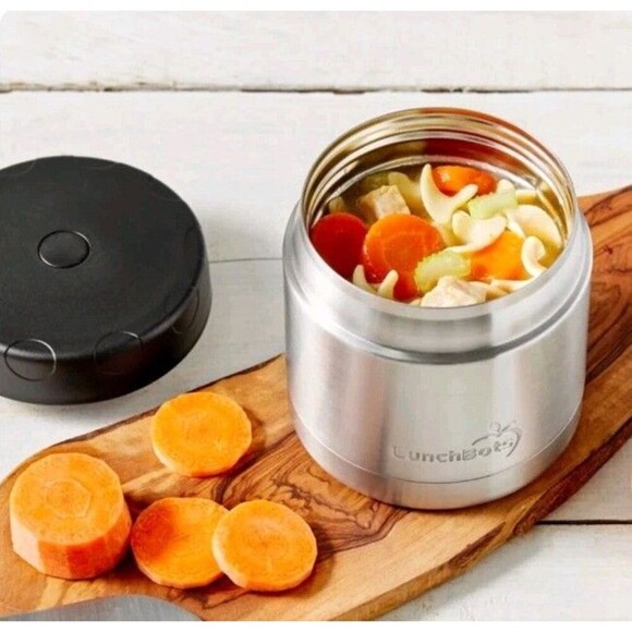 Lunchbots 16oz Wide Stainless Steel Thermos with Leakproof Vented Lid Black - Picture 8 of 9
